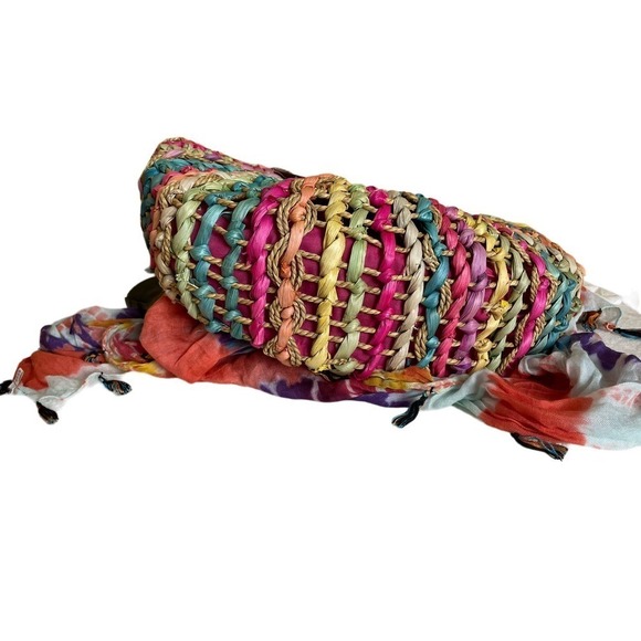 Cappelli Straworld Inc Purse, Multicolored, Wooden Handles, (scarf bonus!) - Picture 5 of 8